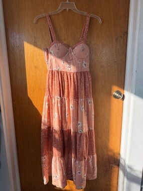 Women's Tiered Floral Maxi Dress in Dusty Rose
